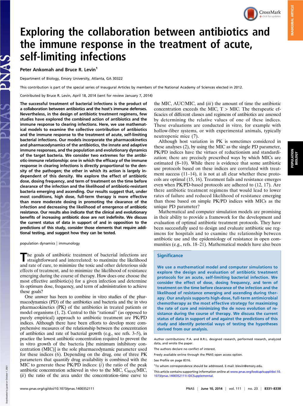 Exploring the Collaboration Between Antibiotics and the Immune Response in the Treatment of Acute, Self-Limiting Infections