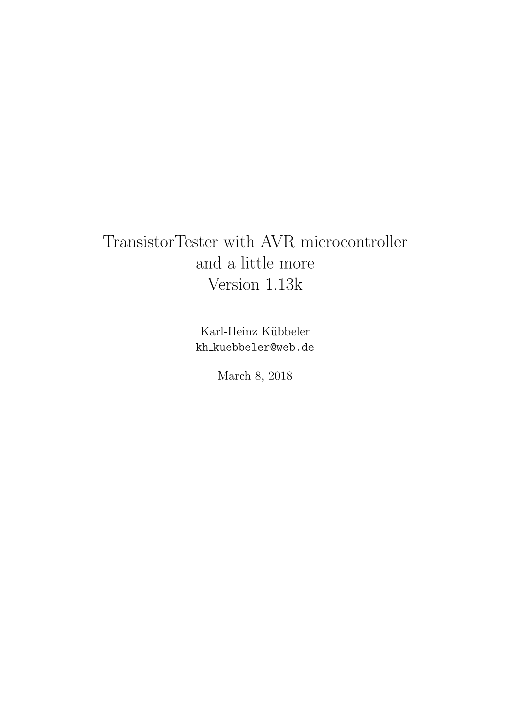 Transistortester with AVR Microcontroller and a Little More Version 1.13K