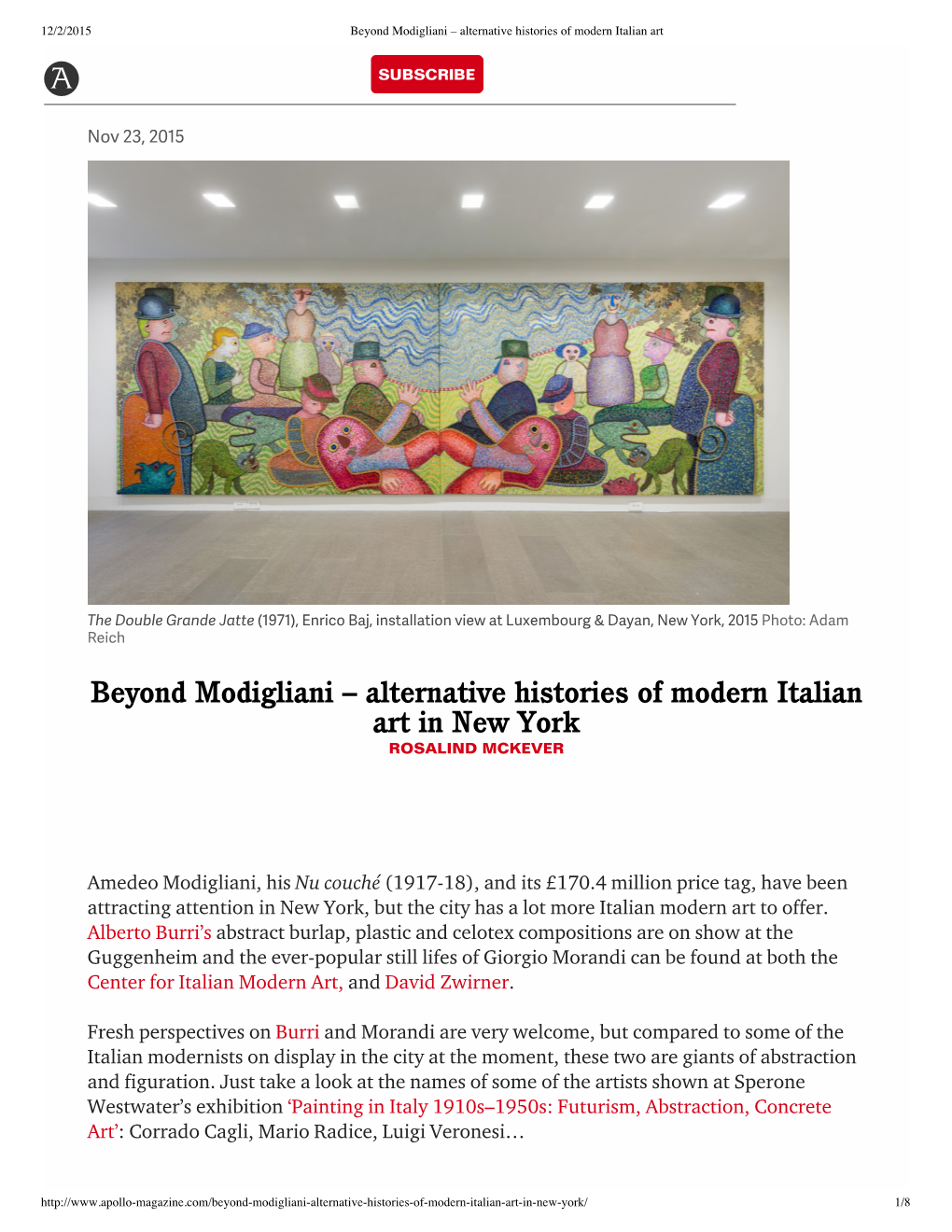 Beyond Modigliani – Alternative Histories of Modern Italian Art in New York ROSALIND MCKEVER