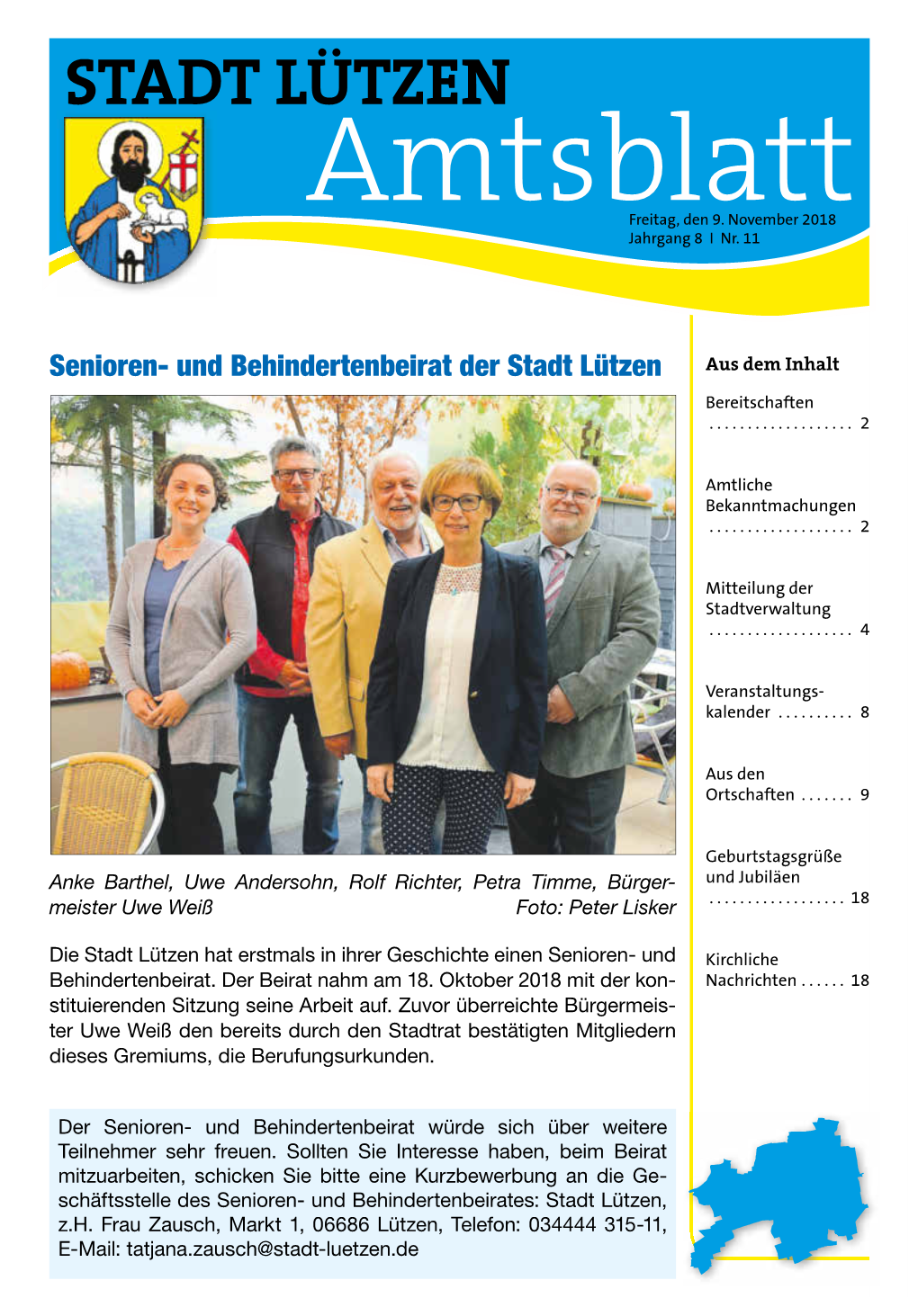 Amtsblattfreitag, Den 9� November 2018 Jahrgang 8 I Nr� 11