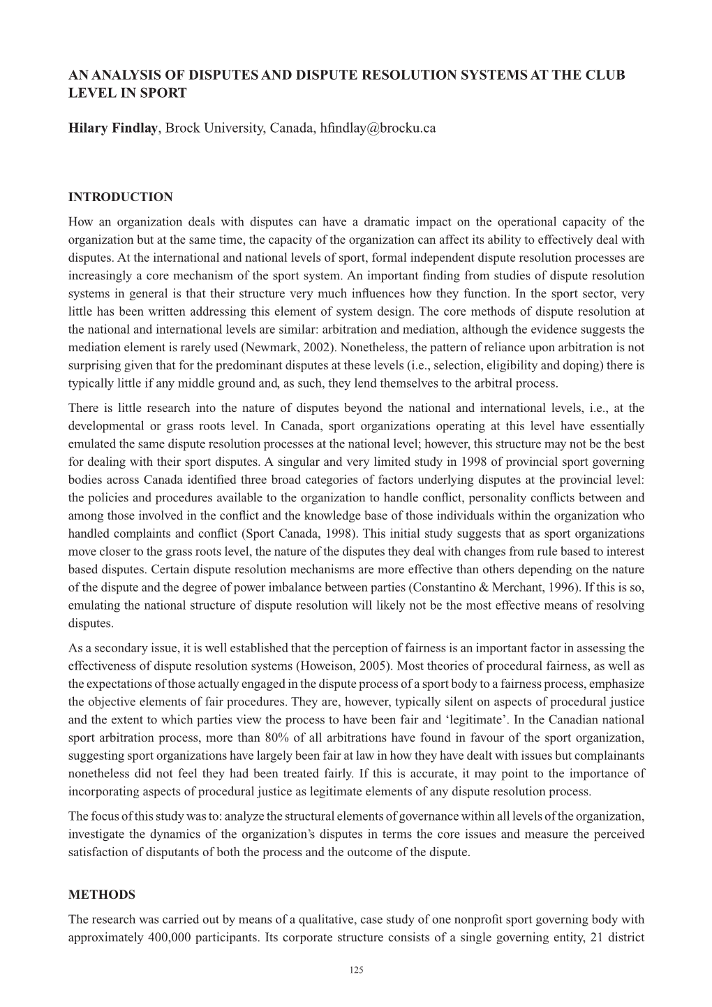 An Analysis of Disputes and Dispute Resolution Systems at the Club Level in Sport