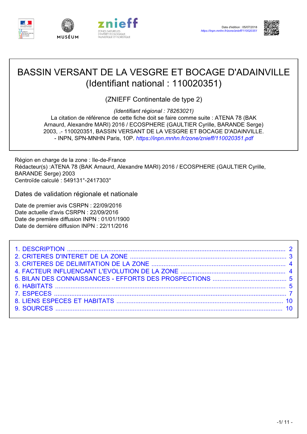 BASSIN VERSANT DE LA VESGRE ET BOCAGE D'adainville (Identifiant National : 110020351)