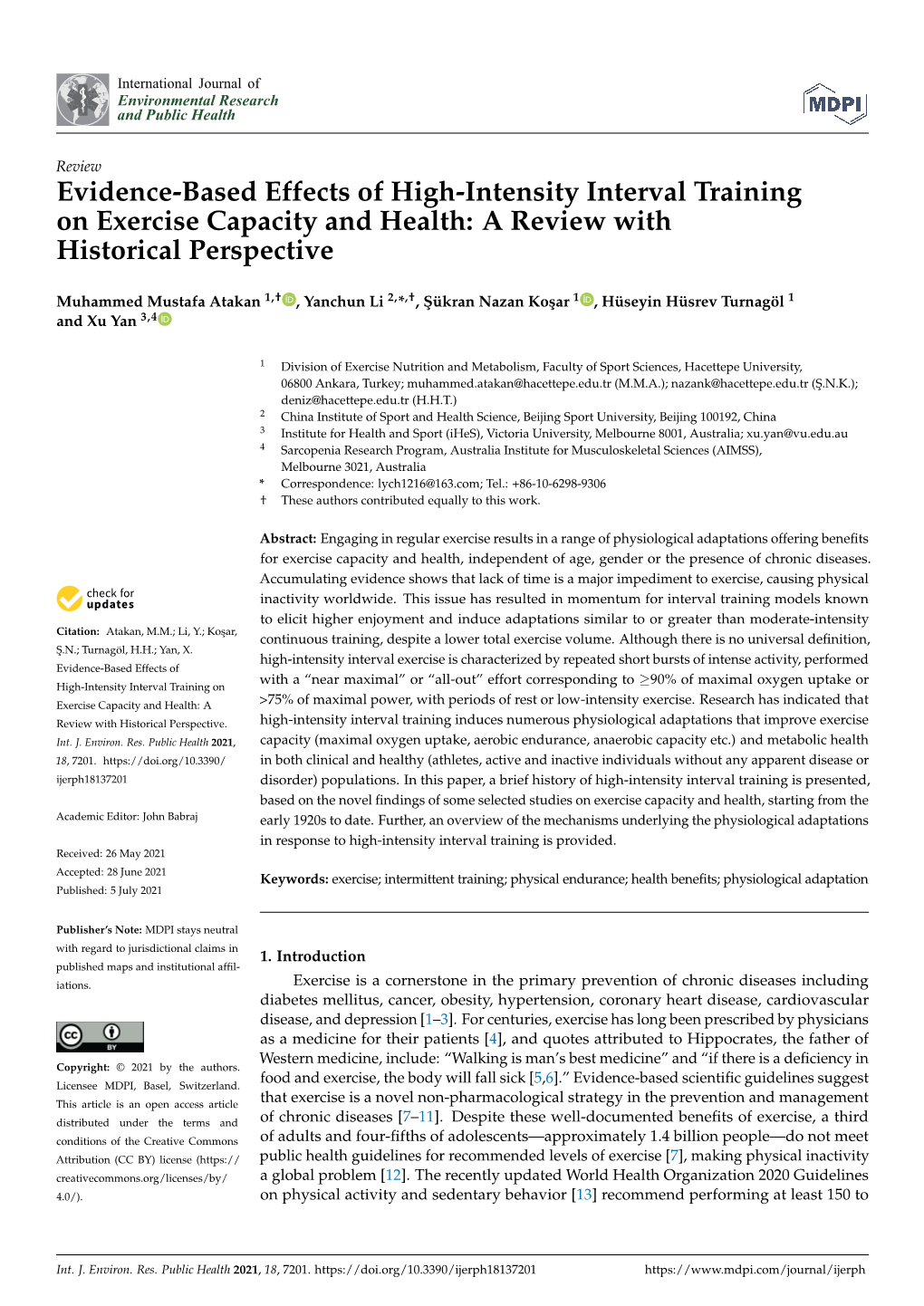 Evidence-Based Effects of High-Intensity Interval Training on Exercise Capacity and Health: a Review with Historical Perspective