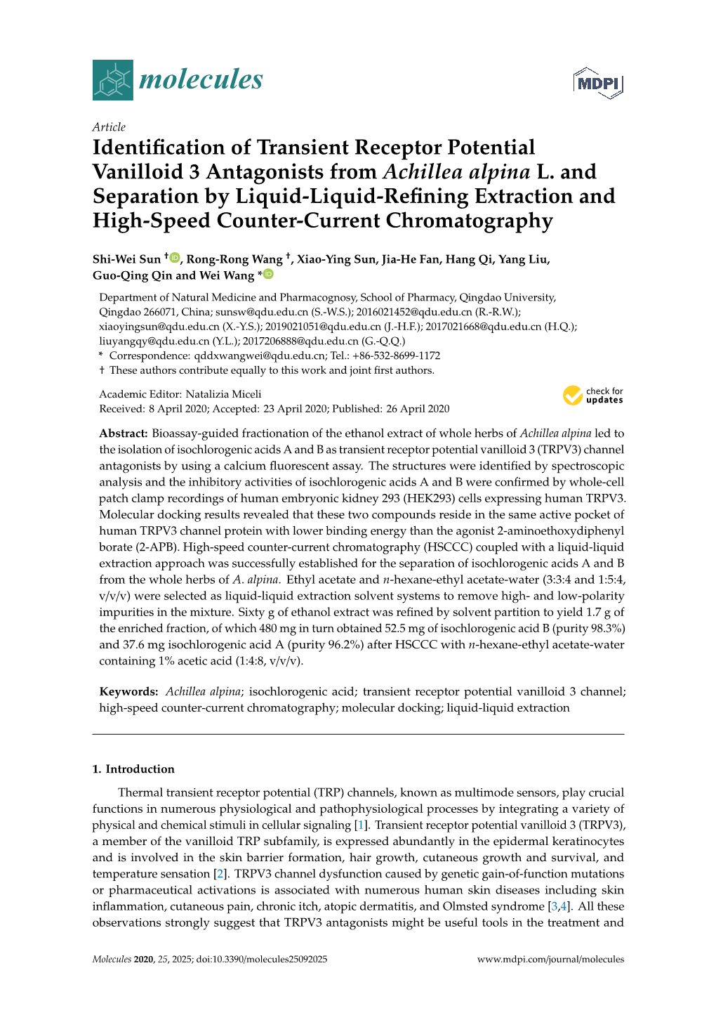 Identification of Transient Receptor Potential Vanilloid 3 Antagonists