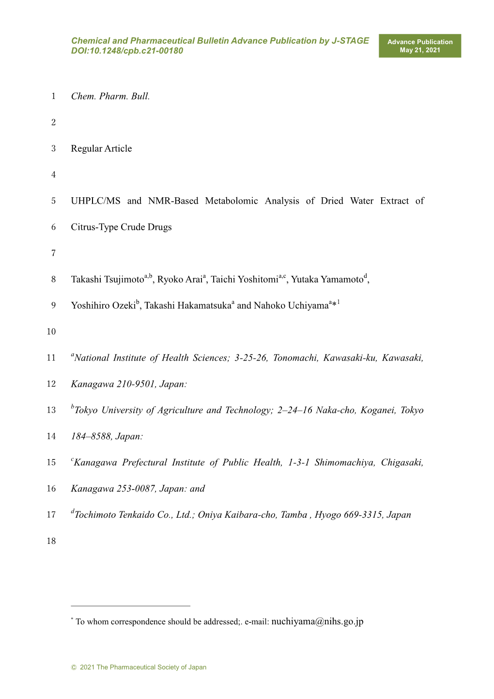 Chem. Pharm. Bull. Regular Article UHPLC/MS and NMR