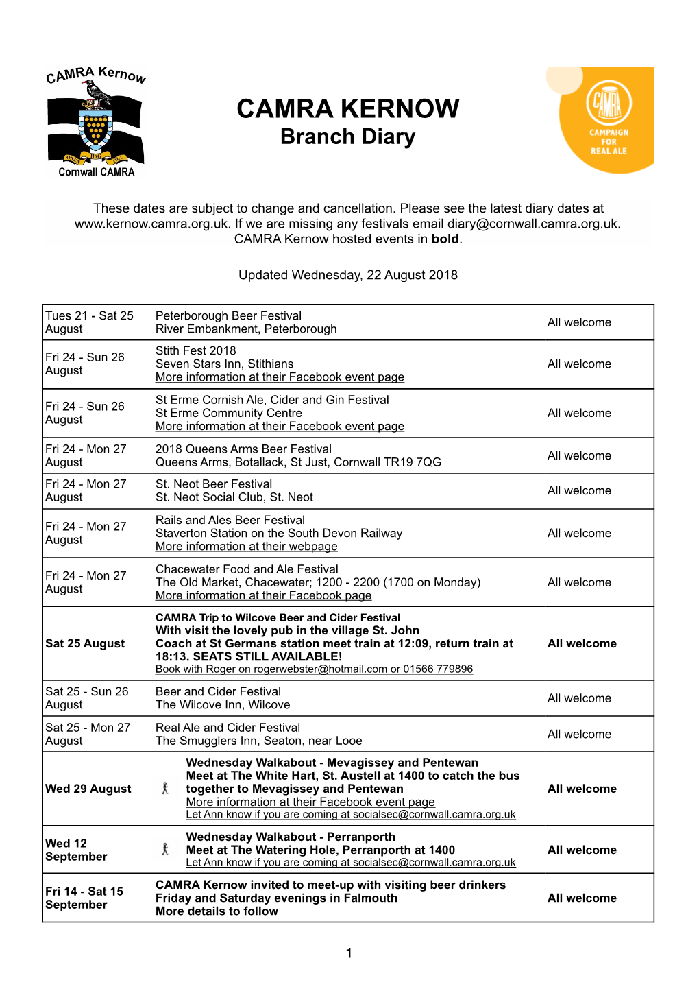 CAMRA Branch Diary