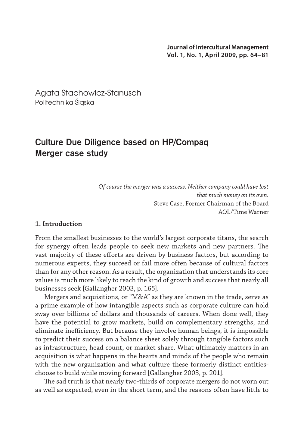 Culture Due Diligence Based on HP/Compaq Merger Case Study