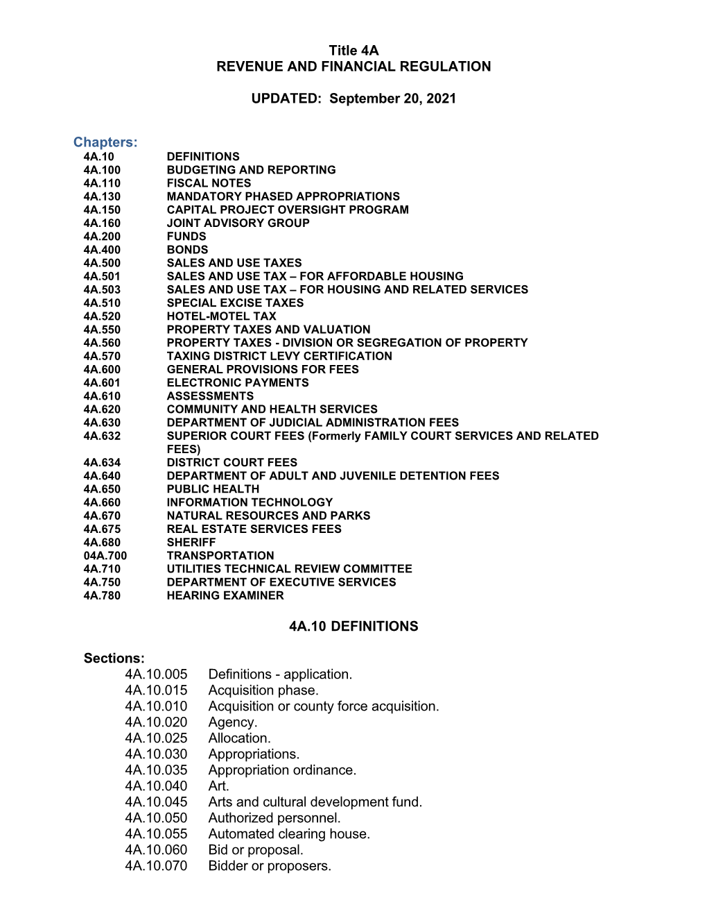 Title 4A REVENUE and FINANCIAL REGULATION