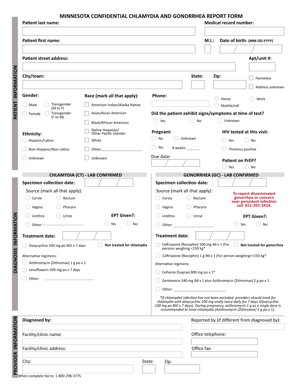 Minnesota Confidential Chlamydia and Gonorrhea Report Form (PDF)