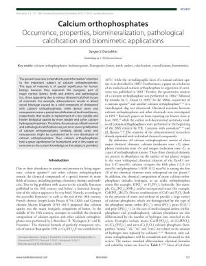 Calcium Orthophosphates Occurrence, Properties, Biomineralization, Pathological Calcification and Biomimetic Applications
