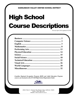 High School Course Descriptions Revised April 2010 (Updated 6/2015)