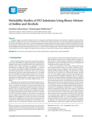 Wettability Studies of ITO Substrates Using Binary Mixture of Aniline and Alcohols
