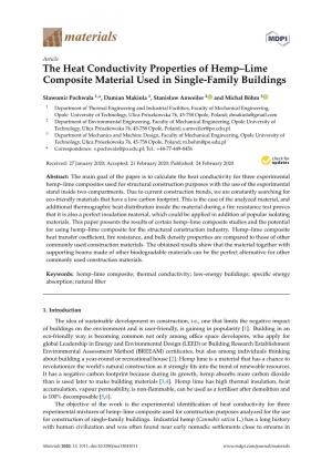 The Heat Conductivity Properties of Hemp–Lime Composite Material Used in Single-Family Buildings