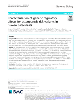 Characterisation of Genetic Regulatory Effects for Osteoporosis Risk Variants in Human Osteoclasts Benjamin H