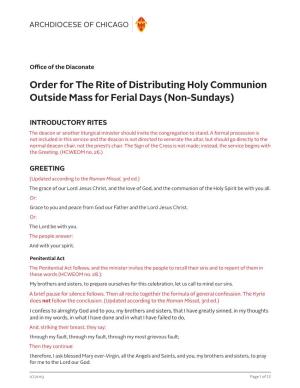 Order for the Rite of Distributing Holy Communion Outside Mass for Ferial Days (Non-Sundays)