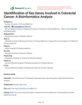 Identi Cation of Key Genes Involved in Colorectal Cancer