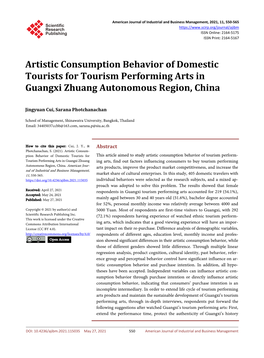 Artistic Consumption Behavior of Domestic Tourists for Tourism Performing Arts in Guangxi Zhuang Autonomous Region, China