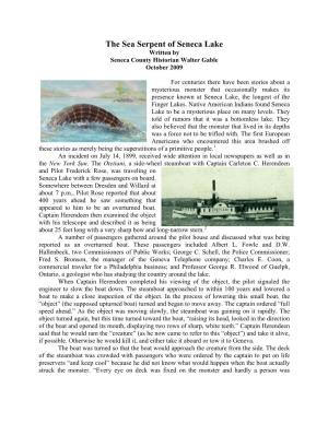 The Sea Serpent of Seneca Lake Written by Seneca County Historian Walter Gable October 2009