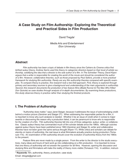 A Case Study on Film Authorship: Exploring the Theoretical and Practical Sides in Film Production