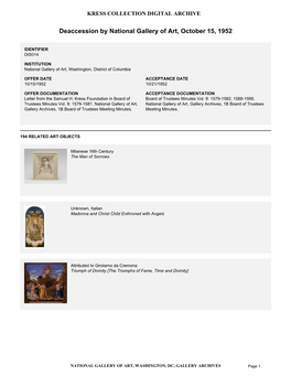Summary for Deaccession by National Gallery of Art, October 15