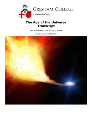 The Age of the Universe Transcript