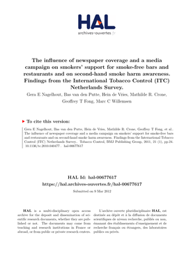 The Influence of Newspaper Coverage and a Media Campaign on Smokers’ Support for Smoke-Free Bars and Restaurants and on Second-Hand Smoke Harm Awareness