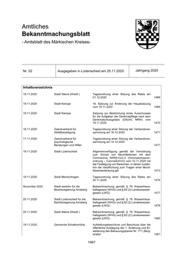 Amtliches Bekanntmachungsblatt - Amtsblatt Des Märkischen Kreises