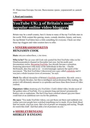 Youtube UK: 3 of Britain's Most Popular Online Video Bloggers