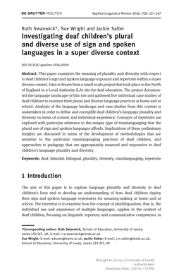 [Applied Linguistics Review] Investigating Deaf Childrens Plural