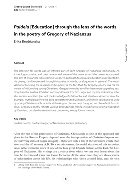 Paideia [Education] Through the Lens of the Words in the Poetry of Gregory of Nazianzus