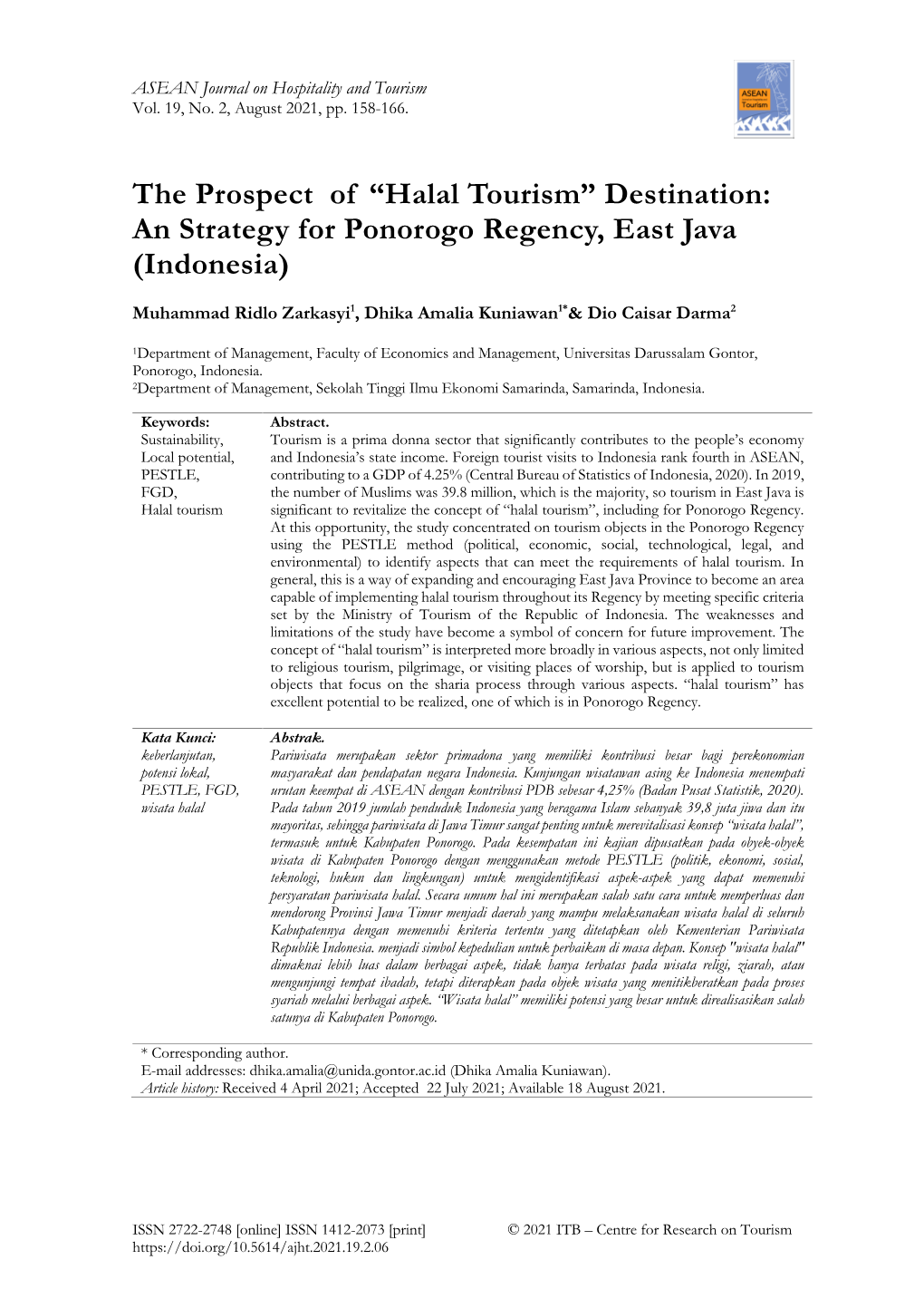 “Halal Tourism” Destination: an Strategy for Ponorogo Regency, East Java (Indonesia)