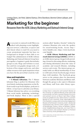 Marketing for the Beginner Resources from the ACRL Library Marketing and Outreach Interest Group