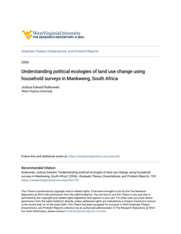 Understanding Political Ecologies of Land Use Change Using Household Surveys in Mankweng, South Africa