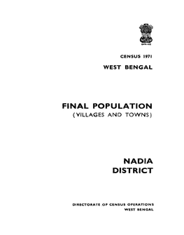 Final Population (Villages and Towns), Nadia, West Bengal