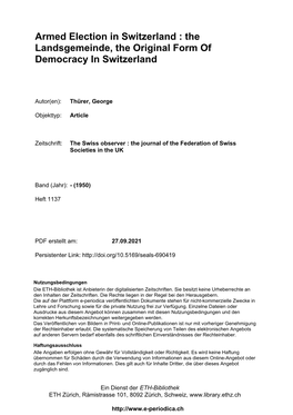 Armed Election in Switzerland : the Landsgemeinde, the Original Form of Democracy in Switzerland