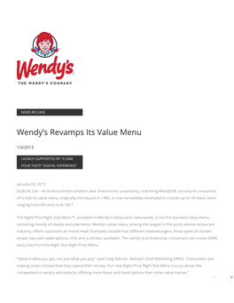 Wendy's Revamps Its Value Menu