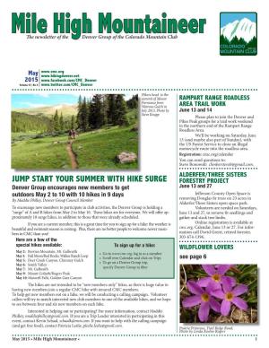 Mile High Mountaineer the Newsletter of the Denver Group of the Colorado Mountain Club