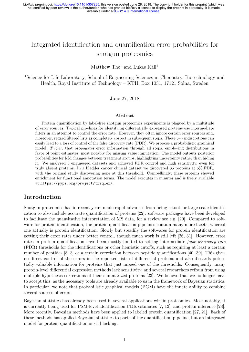 Integrated Identification and Quantification Error Probabilities For