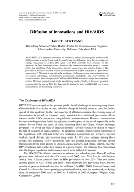 Diffusion of Innovations and HIV/AIDS