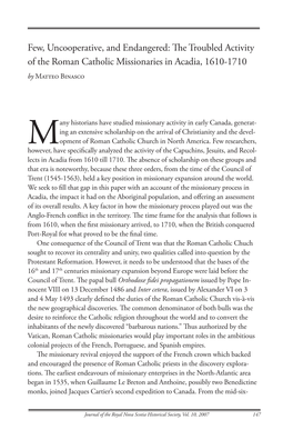 The Troubled Activity of the Roman Catholic Missionaries in Acadia, 1610-1710 by Matteo Binasco