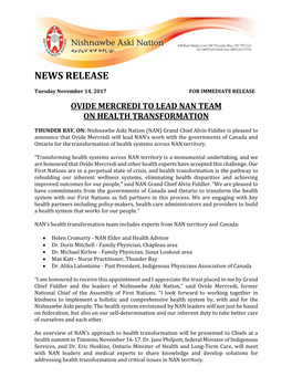 Ovide Mercredi to Lead Nan Team on Health Transformation