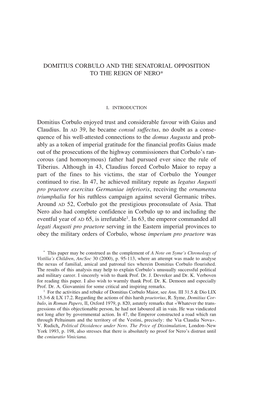 Here an Attempt Was Made to Analyse the Nexus of Familial, Amical and Patronal Ties Wherein Domitius Corbulo Flourished