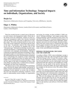 Time and Information Technology: Temporal Impacts on Individuals, Organizations, and Society