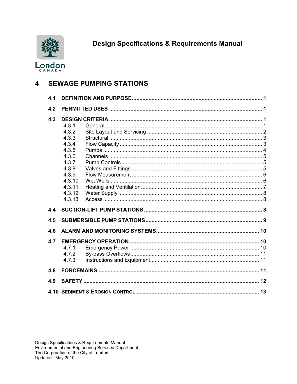 4 SEWAGE PUMPING STATIONS Design Specifications