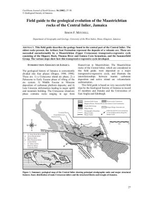 Field Guide to the Geological Evolution of the Maastrichtian Rocks of the Central Inlier, Jamaica
