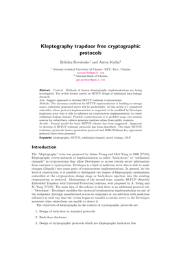 Kleptography Trapdoor Free Cryptographic Protocols