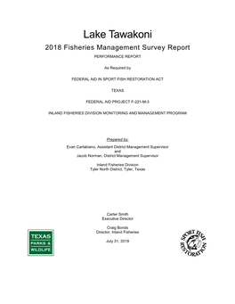Lake Tawakoni 2018 Fisheries Management Survey Report PERFORMANCE REPORT