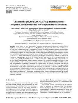 Chapmanite [Fe2sb(Si2o5)O3(OH)]: Thermodynamic Properties and Formation in Low-Temperature Environments