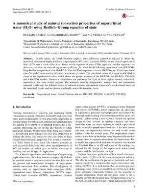 A Numerical Study of Natural Convection Properties of Supercritical Water (H2O) Using Redlich–Kwong Equation of State
