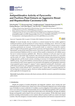 Antiproliferative Activity of Pyracantha and Paullinia Plant Extracts on Aggressive Breast and Hepatocellular Carcinoma Cells
